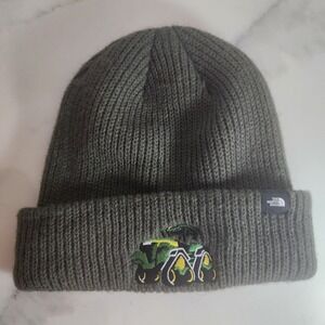 The North Face John Deere Beanie Hat Green Ribbed Knit Cuffed Tractor Logo